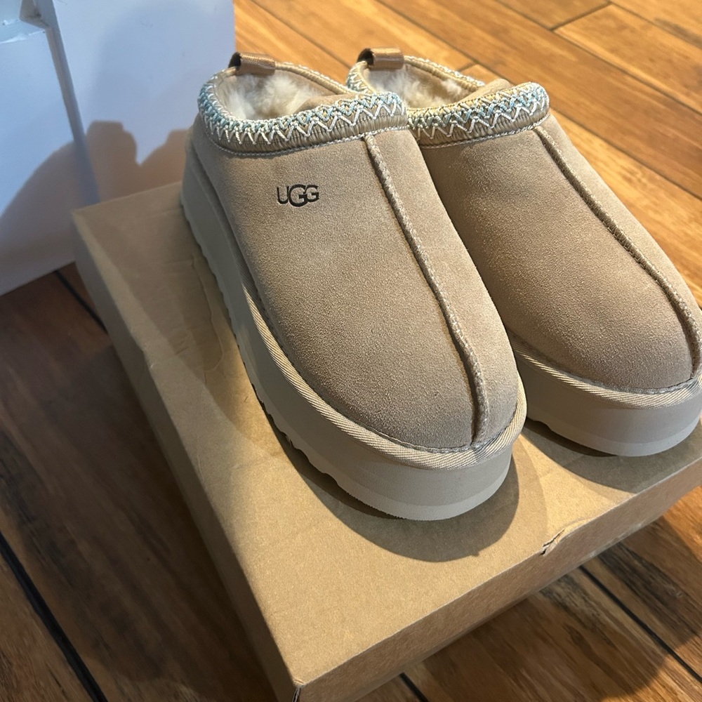 UGG Beige Suede Slip-Ons with Plush Lining